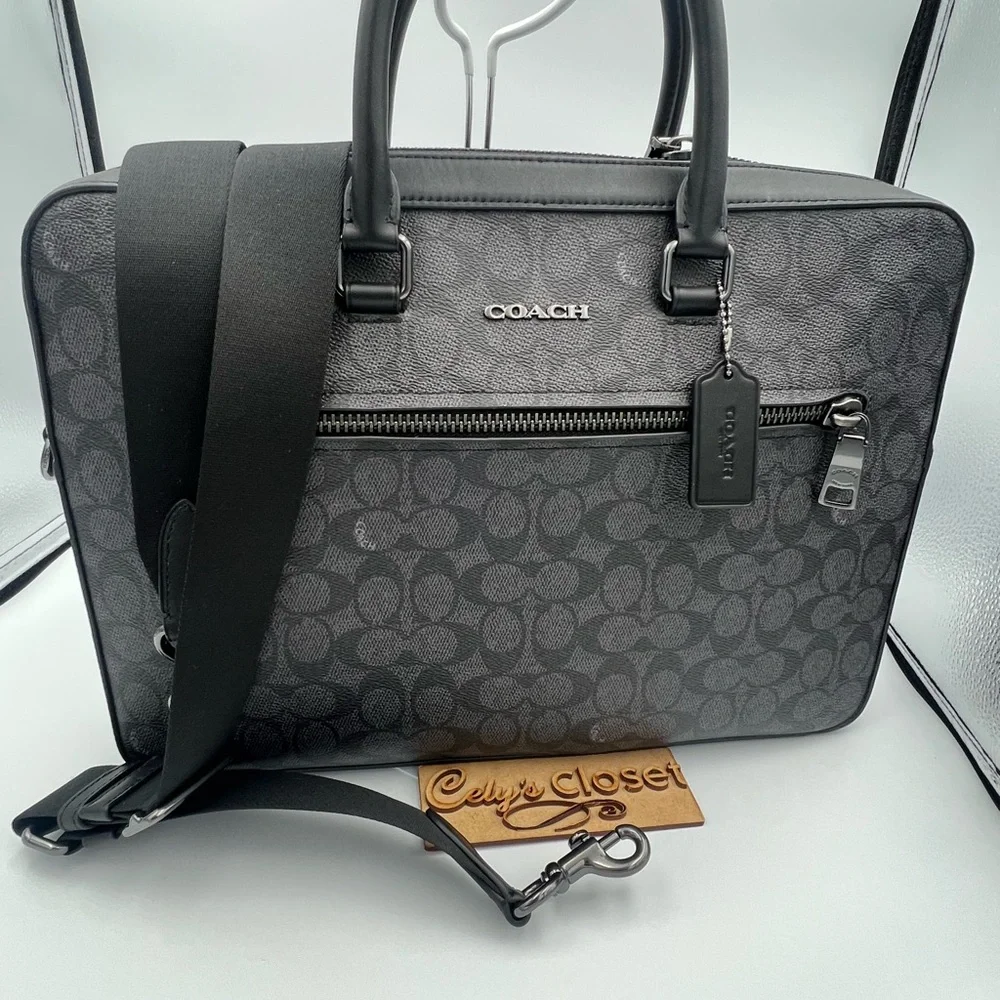 Coach Slim Brief In Signature Canvas With Trolley Sleeve